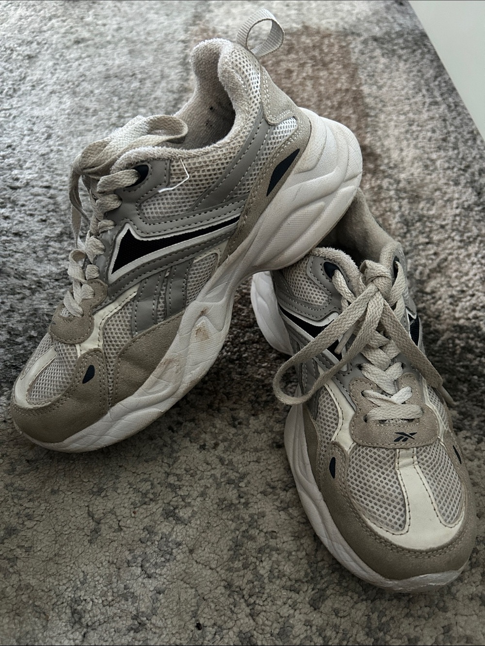 Reebok Beige, White and Black Retro Chunky Sneakers